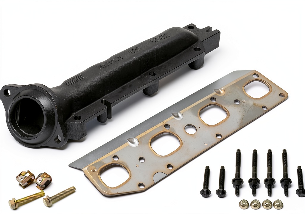 Dorman exhaust manifold being installed under a Jeep Wagoneer