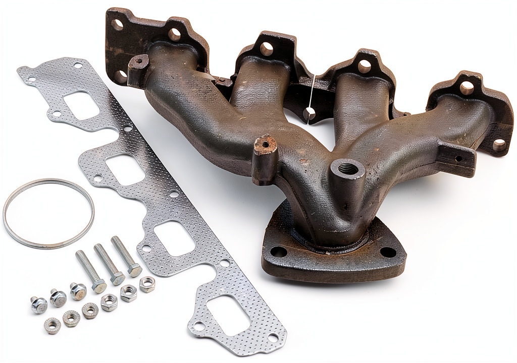 Installing Roneeson Exhaust Manifold for Chevrolet Equinox on a wooden workbench