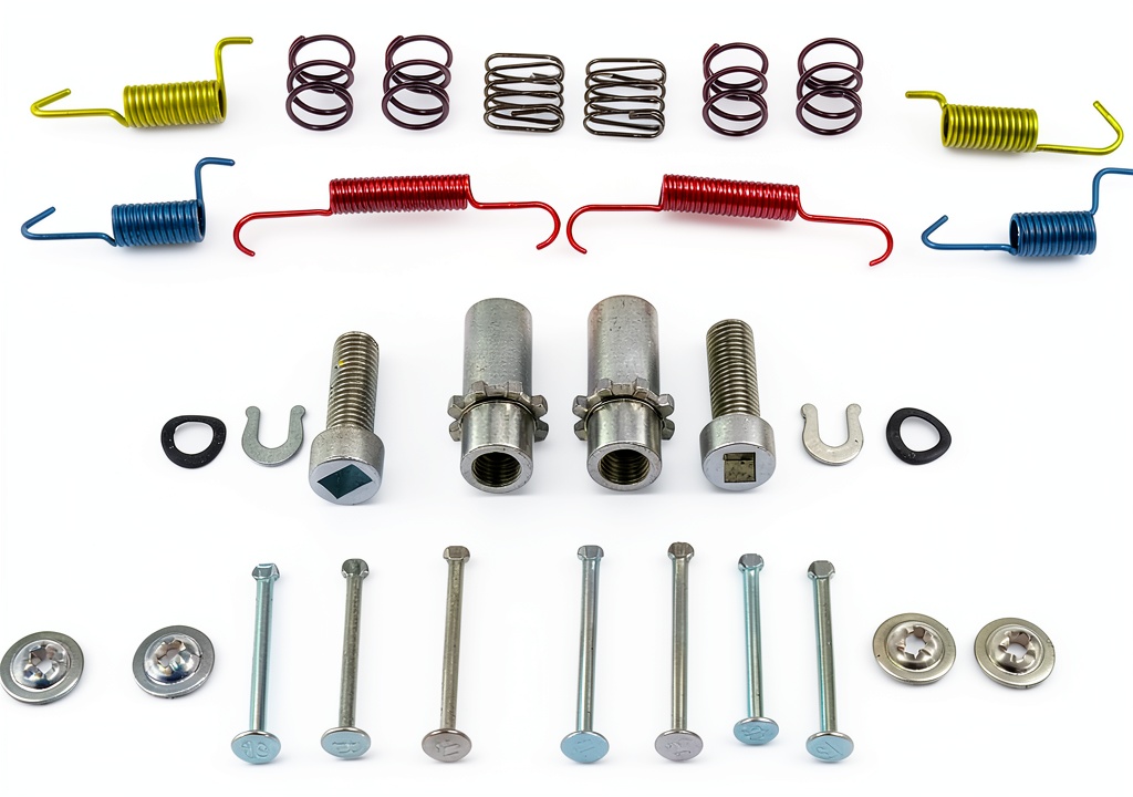 Dorman parking brake kit components laid out on a workbench