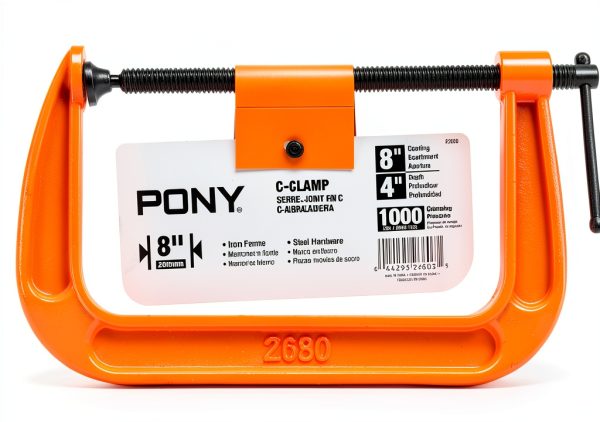 C Clamp 8-Inch Adjustable Metal PONY POJ2680 Orange Brushed Finish-5